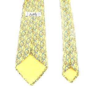 HERMES ネクタイ ワイド 総柄 ライオン シルク イエロー
