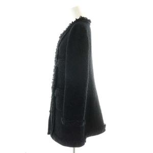 TO BE CHIC ノーカラーコート ロング丈 ツイード 2 ブラック