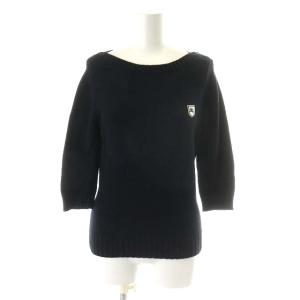 ニット セーター 7分袖 コットン 38 ネイビー