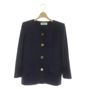ノーカラージャケット 金ボタン ヴィンテージ 総裏地 ウール 10 ネイビー