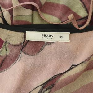 PRADA シルクワンピース ロング 半袖 総柄 Uネック 38 ピンク