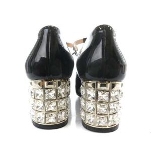 miumiu パンプス チャンキーヒール ストラップ エナメル ビジュー 36 ブラック