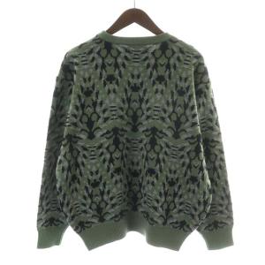 Christian Dior ヴィンテージ ニット セーター 長袖 ウール 総柄 L グリーン ブラック