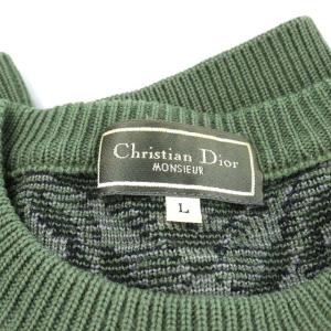 Christian Dior ヴィンテージ ニット セーター 長袖 ウール 総柄 L グリーン ブラック