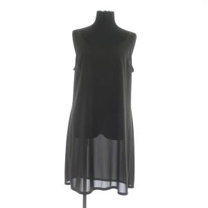 LEONARD ワンピース 膝丈 半袖 切替 ギャザー インナー付 36 チャコールグレー