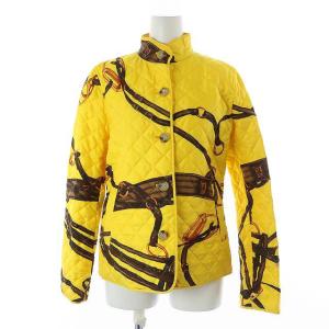 スタンドカラージャケット 中綿ジャケット キルティング シルク 総柄 M イエロー ブラウン