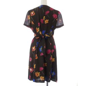 M'S GRACY ワンピース 半袖 ひざ丈 ラップワンピース 花柄 9 M 茶 ブラウン マルチカラー