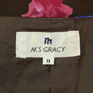 M'S GRACY ワンピース 半袖 ひざ丈 ラップワンピース 花柄 9 M 茶 ブラウン マルチカラー