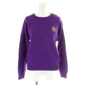 ニット セーター 長袖 エンブレム 金ボタン M パープル