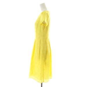 M'S GRACY 2020年製 ワンピース 半袖 ひざ丈 レース スカラップ コットン 花柄 36 イエロー