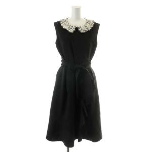 19AW ワンピース ノースリーブ ひざ丈 ビジュー レース 花柄 1 ブラック