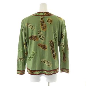 LEONARD ファッション FASHION カットソー 長袖 フェザー レオパード ヒョウ柄 総柄 ウール 絹混 シルク混 L 緑 グリーン