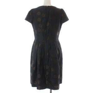 M'S GRACY ワンピース フレンチスリーブ ひざ丈 水玉柄 リボン 38 M 茶 ブラウン ネイビー