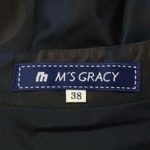 M'S GRACY ワンピース フレンチスリーブ ひざ丈 水玉柄 リボン 38 M 茶 ブラウン ネイビー