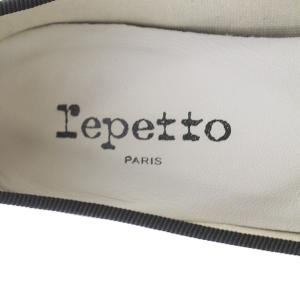 Repetto パンプス シューズ エナメル リボン チャンキーヒール ラウンドトゥ 24.5cm ブラック