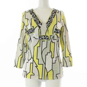 カットソー 七分袖 総柄 USA6 L イエロー ブラック