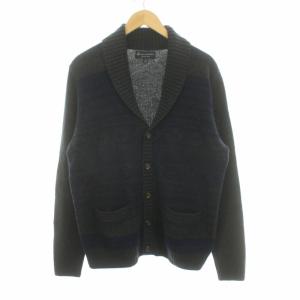 ショールカラーカーディガン ニット 長袖  総柄 ウール M グレー ネイビー