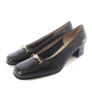 パンプス スクエアトゥ レザー 25cm ブラック