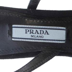 PRADA サンダル シューズ ハラコ レオパード柄 ビジュー ヒール ストラップ 34.5 ブラック ベージュ
