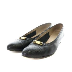 ガンチーニ パンプス チャンキーヒール アーモンドトゥ 6.5 ブラック