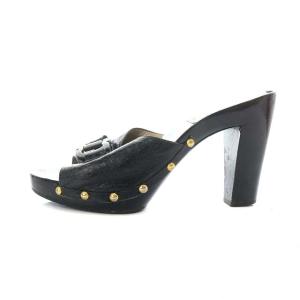 Salvatore Ferragamo ガンチーニ ミュール ヒール レザー 6 23.5cm 黒 ブラック