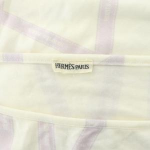 HERMES マルジェラ期 カットソー 七分袖 ボートネック 総柄 M パープル