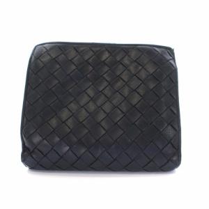 BOTTEGA VENETA イントレチャート 二つ折り財布 ラウンドジップ レザー ブラック