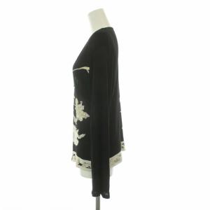 LEONARD FASHION カーディガン 長袖 花柄 スパンコール ビーズ シルク L ブラック ベージュ