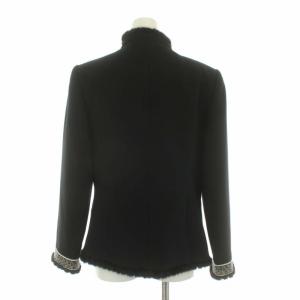 LEONARD ノーカラージャケット ミンクファー カシミヤ シルク混 11 黒