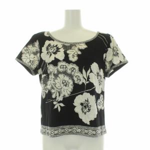 FASHION 花柄 カットソー Tシャツ 半袖 LL ブラック ホワイト