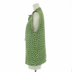 KEITA MARUYAMA 近年モデル バンドカラーブラウス カットソー ノースリーブ ドット 水玉 ボウタイ リボン 1 S 緑 グリーン 白 ホワイト