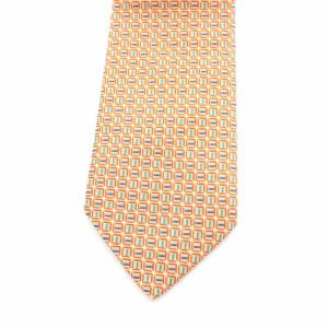 HERMES 総柄 ネクタイ フランス製 シルク オレンジ