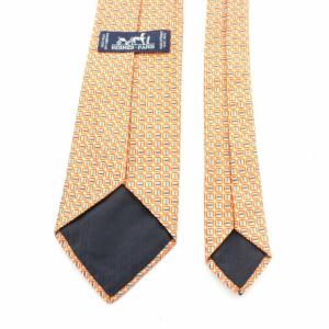 HERMES 総柄 ネクタイ フランス製 シルク オレンジ
