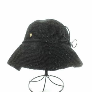 HELEN KAMINSKI ハット 帽子 リボン ロゴ ラフィア 黒 ブラック