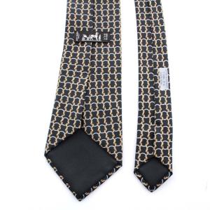 HERMES ネクタイ 総柄 チェーン シルク ブラック ブルー ベージュ