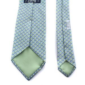 HERMES ネクタイ シルク 総柄 イルカ 青 ブルー 緑 グリーン