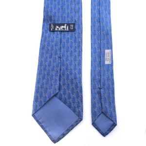 HERMES ネクタイ 総柄 Hロゴ シルク ブルー グレー