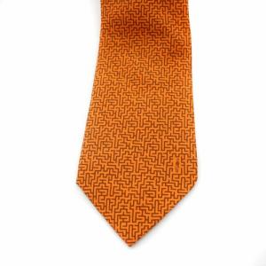 HERMES 総柄 ネクタイ 乗馬 フランス製 シルク オレンジ ブラウン