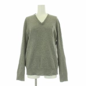 Vネック ニット セーター 長袖 プルオーバー ポニー 刺繍 ウール XS グレー