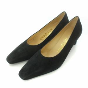 パンプス スクエアトゥ スエード 6.5B 24cm ブラック