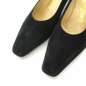 Salvatore Ferragamo パンプス スクエアトゥ スエード 6.5B 24cm ブラック
