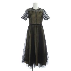 2021年製 チュールワンピース ロング 半袖 ギャザー 袖シャーリング 36 ブラック