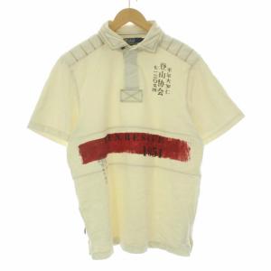 CUSTOM FIT 登山協会 プリント ポロシャツ 半袖 L オフホワイト