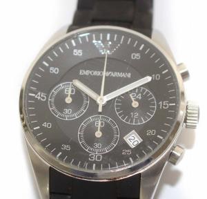 EMPORIO ARMANI 腕時計 クォーツ 防水 クロノグラフ カレンダー ラバー ブラック