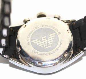 EMPORIO ARMANI 腕時計 クォーツ 防水 クロノグラフ カレンダー ラバー ブラック