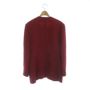 Christian Dior ツイード ジャケット ノーカラー ヴィンテージ 総柄 ウール M 赤 レッド