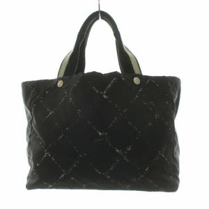 CHANEL トラベルライン プリント トートバッグ 6番台 ナイロン 黒