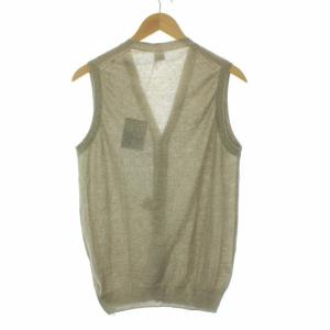 FENDI Vネック ベスト ニット イタリア製 タグ付き 麻 リネン 50 L カーキ