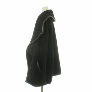 RALPH LAUREN ブラックレーベル ショールカラーカーディガン ニット 長袖 ラムレザー シルク混 M ブラック