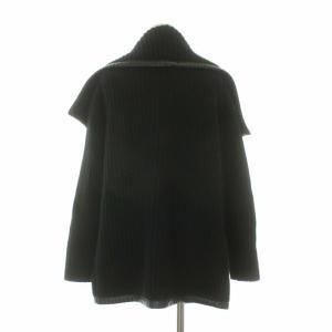 RALPH LAUREN ブラックレーベル ショールカラーカーディガン ニット 長袖 ラムレザー シルク混 M ブラック